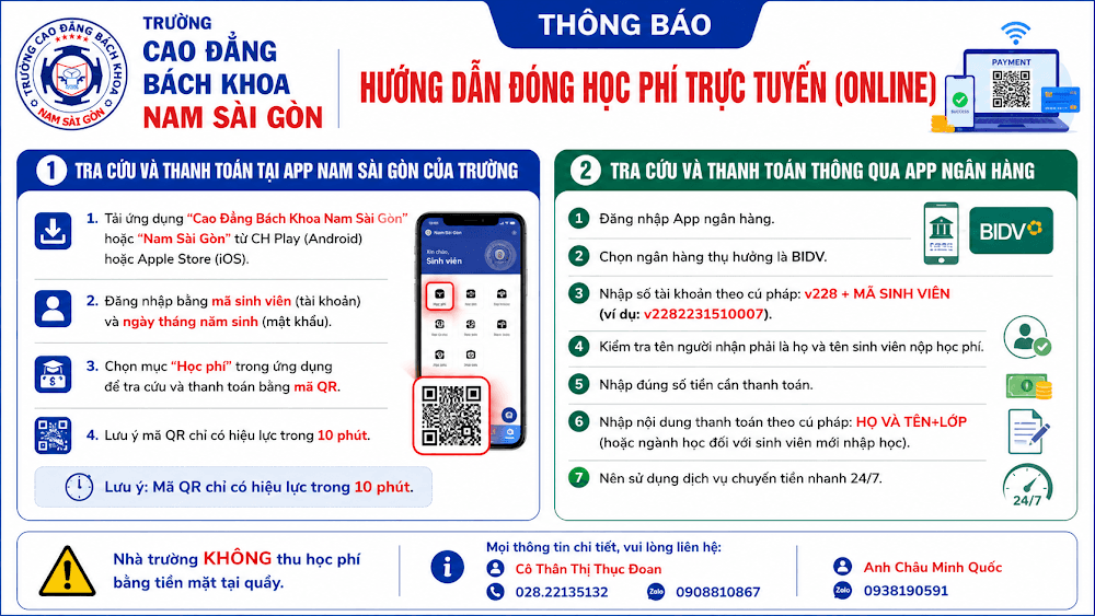 Thông báo về việc hướng dẫn đóng học phí trực tuyến (online)
